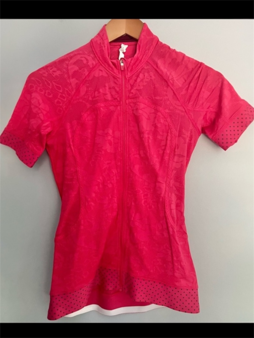 lululemon athletica Hot Pink Short Sleeve Zip Front Top